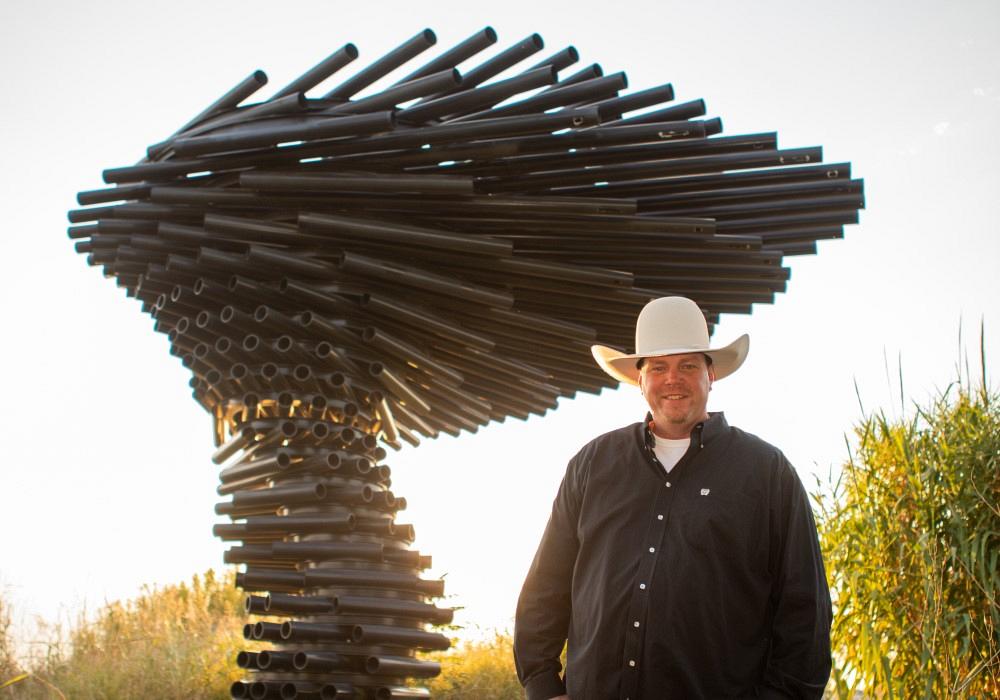 John King and Singing Ringing Tree metal art sculpture