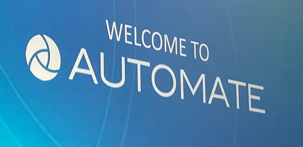 An Automate sign welcomes visitors to the keynote address.