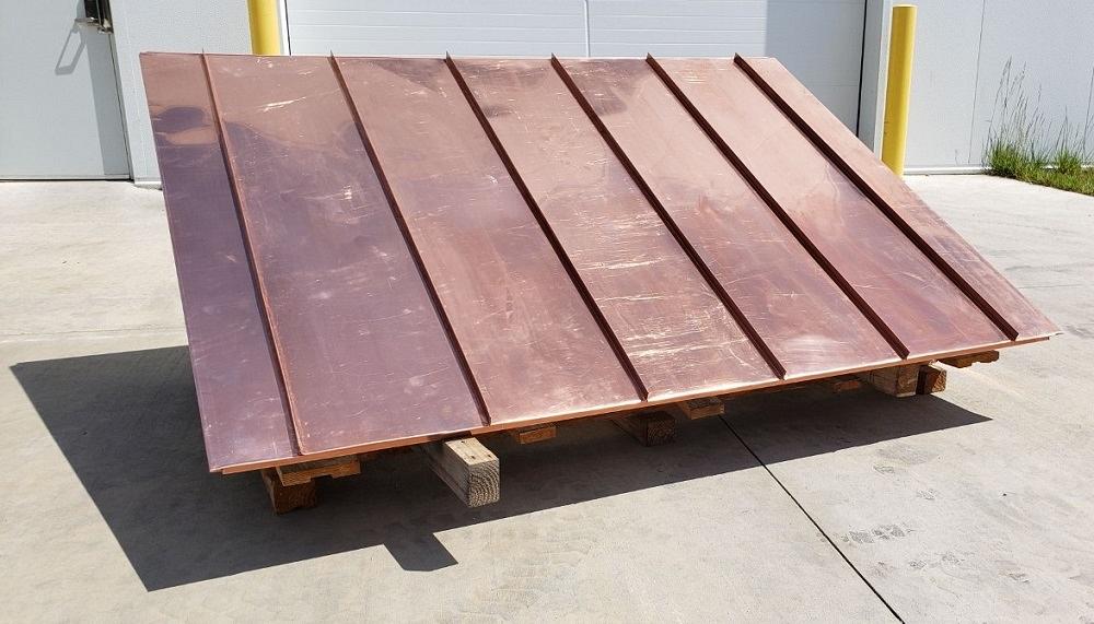 An awning fabricated out of copper
