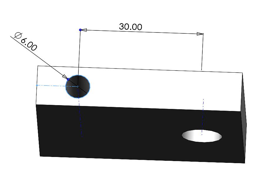 A sketch that dimensions the location of a hole relative to a temporary axis is shown.