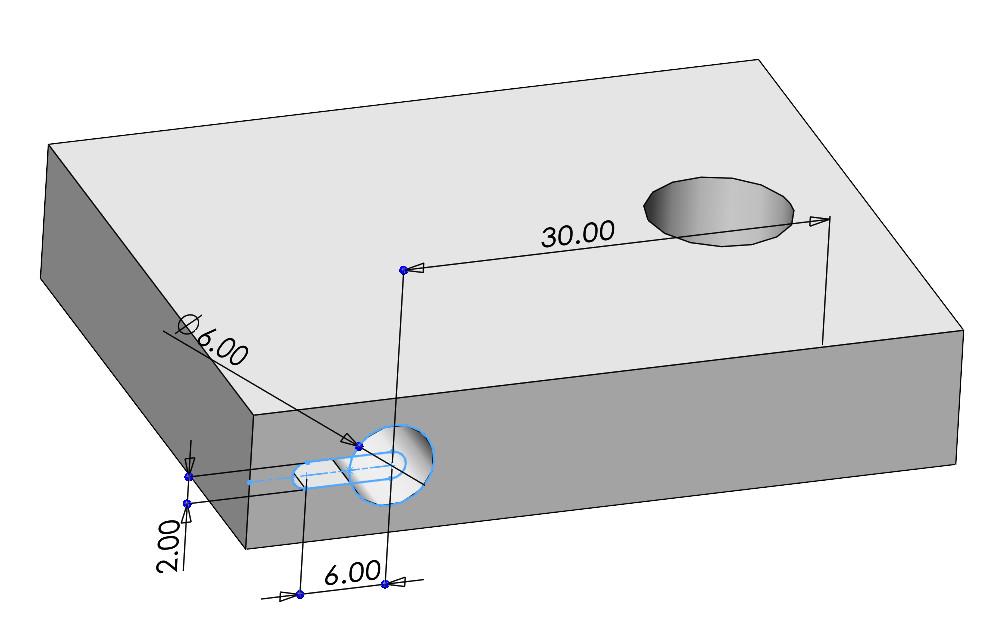 A sketch for a cut-extrude, in this example a slotted hole, is shown.