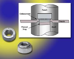 Press Nut Process Tooling installs self-clinching nuts in aluminum without prepunching