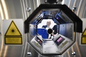 A man is viewed through a tube machine.