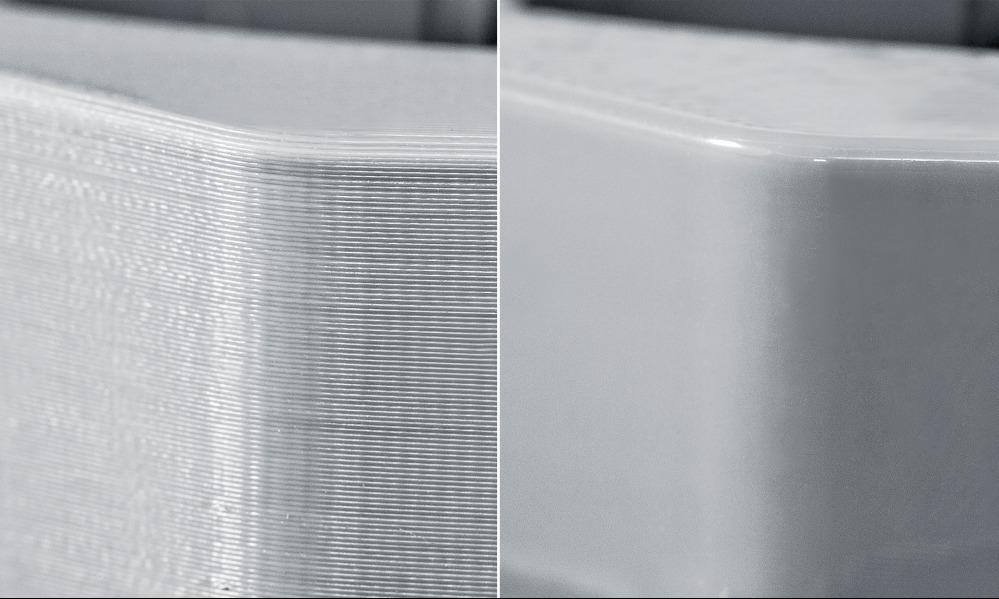vapor smoothing eliminates stairstep effect in 3d printing: before and after