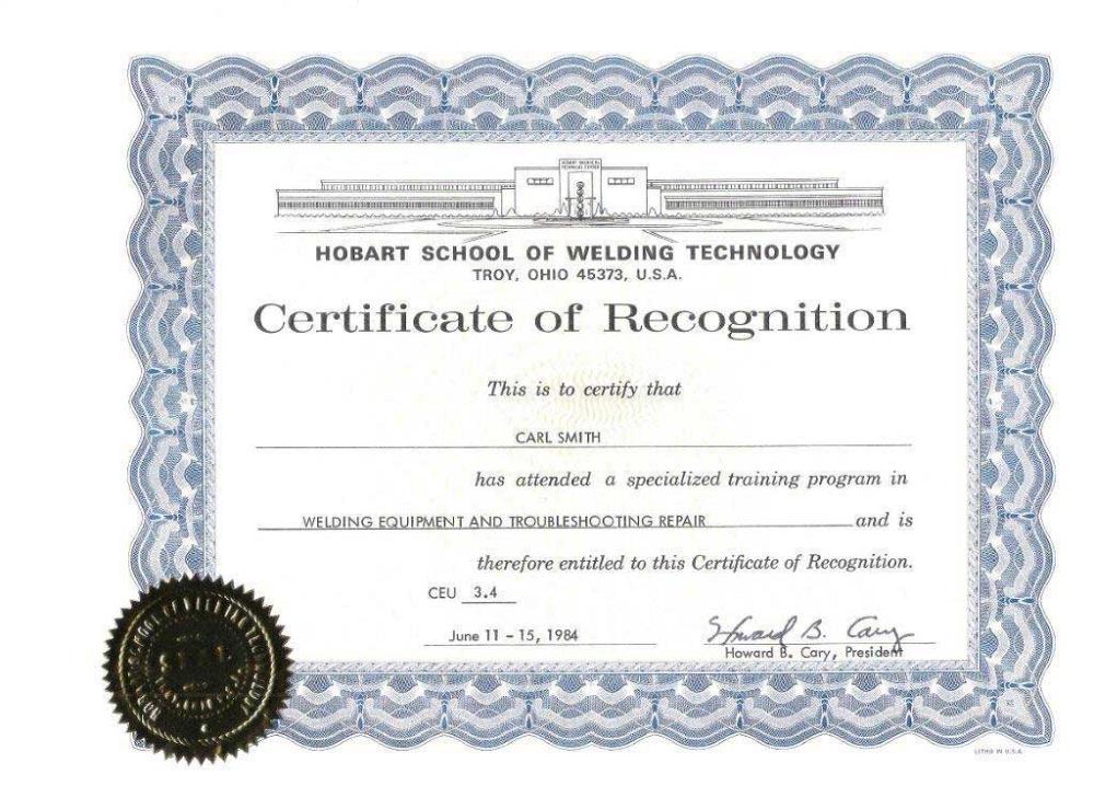 Hobart Welding Certificate