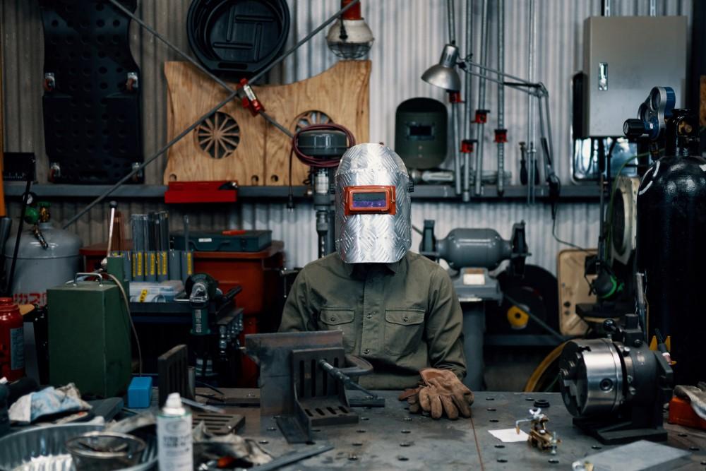 Man in welding shop
