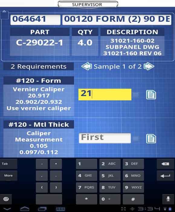 Quality Inspection Capture app interface