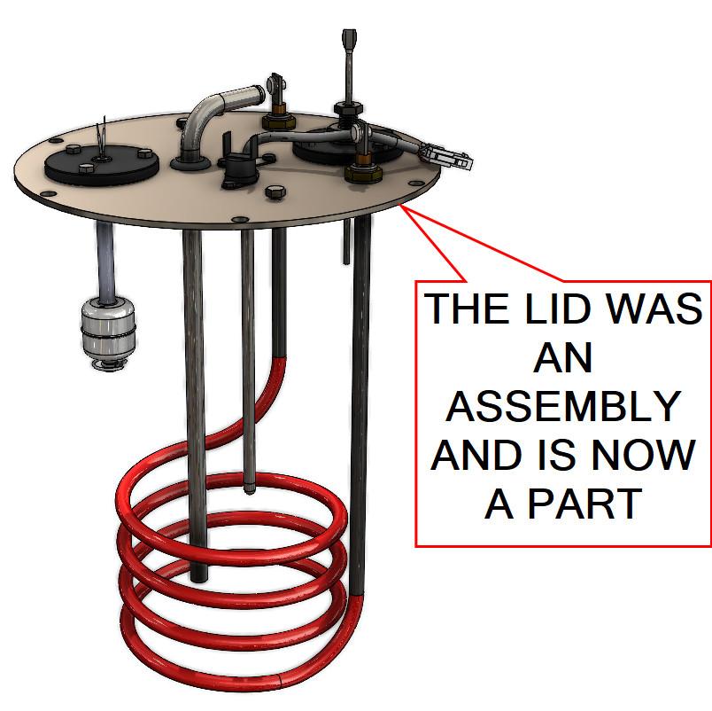 A 3D drawing of a tank lid assembly is shown.
