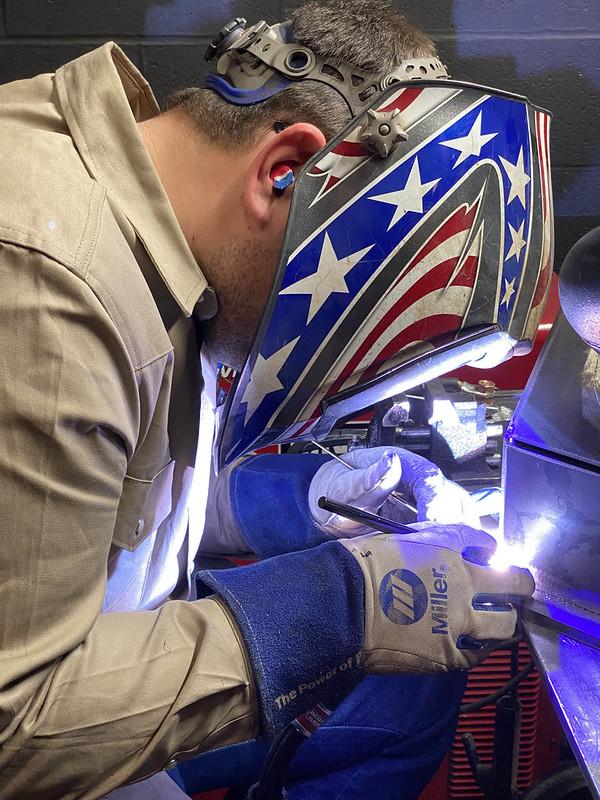 Welder at the WorldSkills 2022 at the Lincoln Electric Welding Technology and Training Center in Cleveland