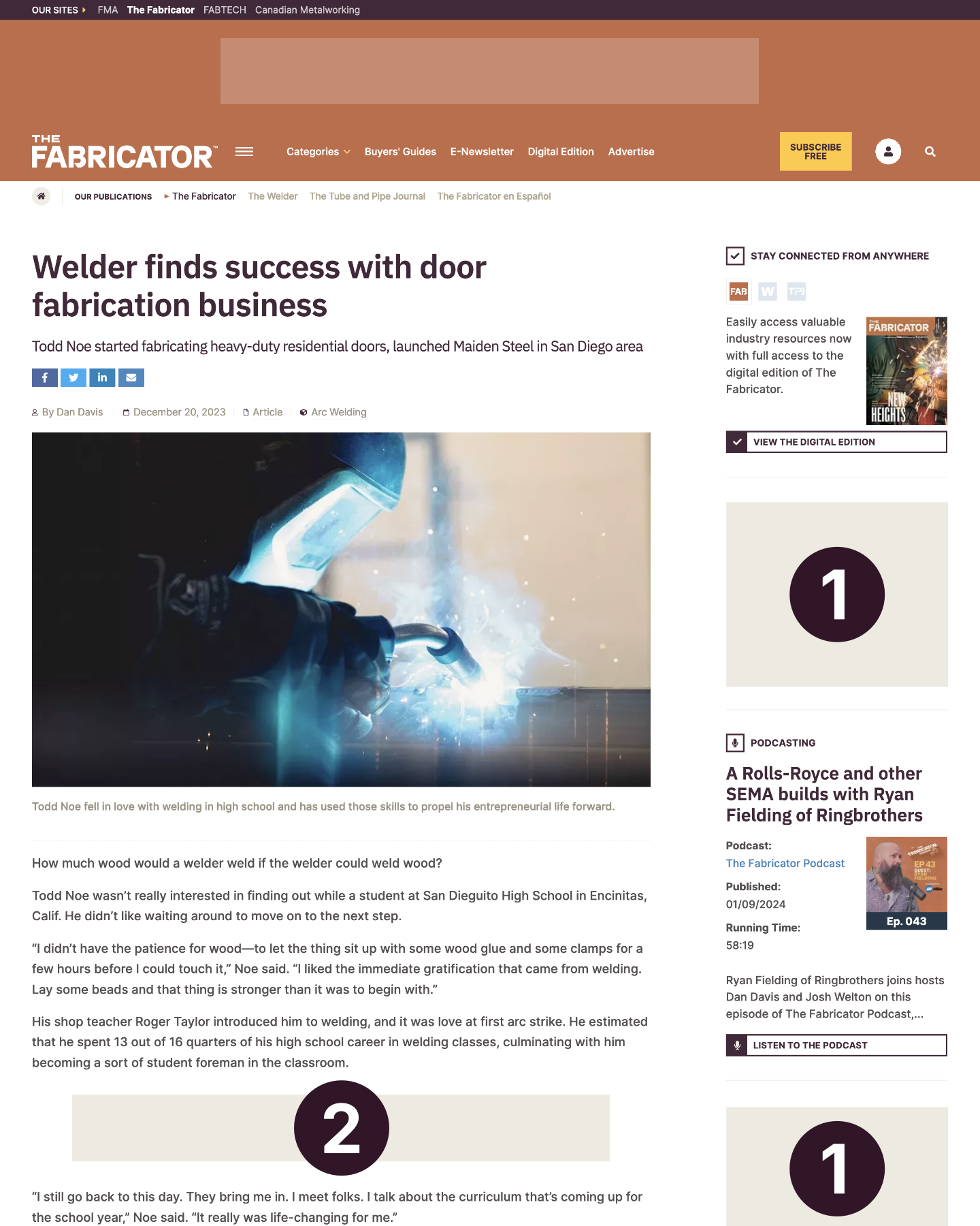 thefabricator.com category page with advertising positions